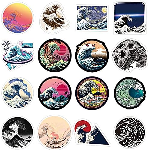 Adesivos de onda maseihels 50pcs Janpanese Great Wave Adesivos para adolescentes crianças adultos adesivos de vinil à prova