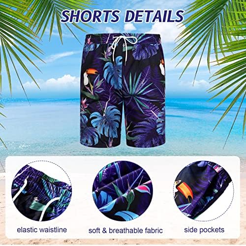 4 PCs Mens Hawaiian Shirts and Shorts Definiram botão casual tropical camisa e ternos de shorts com chapéus de balde