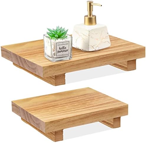 2 PCs Pedestal de madeira Riser Riser Wood Stand Stand para bandeja de sabão da fazenda de madeira de madeira para casa de cozinha
