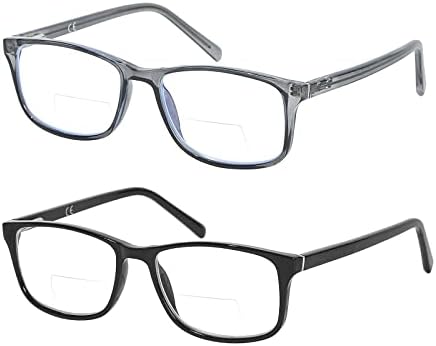 Óculos de leitura bifocal de kafirlo homens homens limpos de bloqueio azul de bloqueio azul de leitores de computador largo trapaceiros