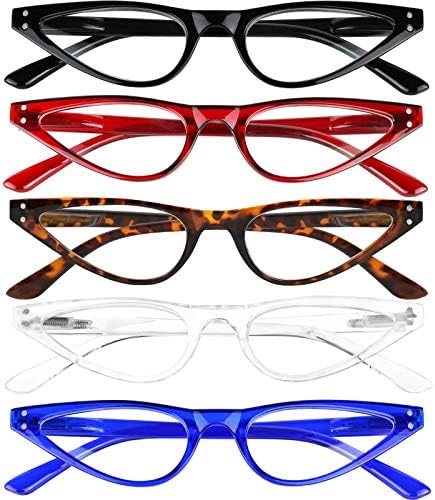 YOGO VISION 5 PK LEITURA COMBROS AZUL Bloqueio de Cateye Eyewear Mulheres Leitores de dobradiça da primavera leves Anti -brilho