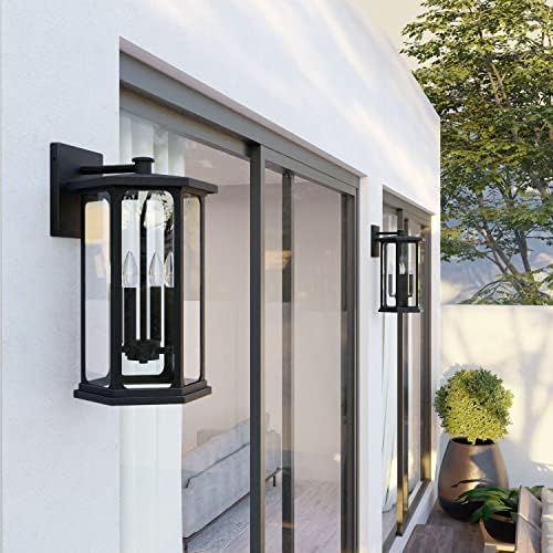 Iluminação de capital 946641BK Walton Clear Glass Hexagonal Outdoor Wall Lantern, 4 luzes 240 Watts, 20 h x 12 W, preto