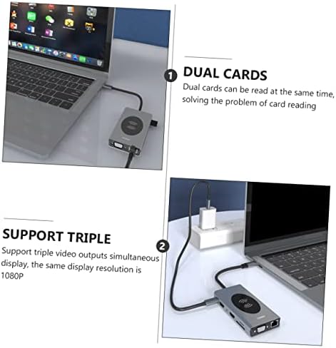 Solustre Expansion Laptop Computador USB-C Carregamento sem fio- Transferência USB Acessórios para carregador de dados multi-port