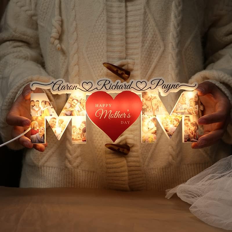 Arragenz Mãe personalizada Texto noturna Luz personalizada Nome da mãe lâmpada de acrílica para decoração de casa de quarto, mãe do dia das mães do presente da filha e filho