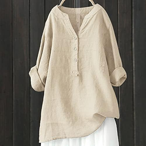 Yubnlvae Womens Camisas de verão linho de algodão solto ajuste S-5xl Manga curta V Botões de lapela do pescoço