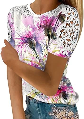 Qtthzzz feminino renda de manga curta camise