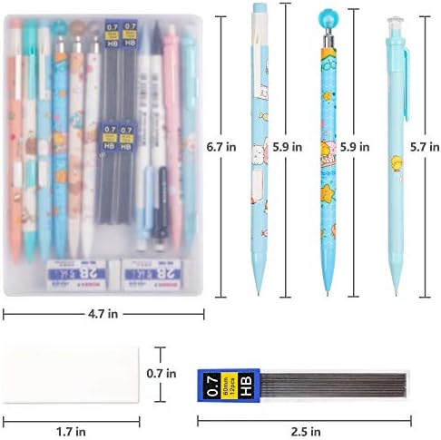 Kolewo4ever 21pcs Conjunto de lápis mecânicos, 10 peças 0,7 mm Lápis mecânicos com 8 caixas de chumbo e 2 peças apagadoras com caixa de plástico transparente para escrever, desenhar, assinatura