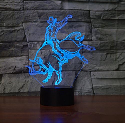 WMH 3D Lighting Bull Riders Matador Touch Botton 7 Cores Decoração Lâmpada Led Led Office Entretenimento