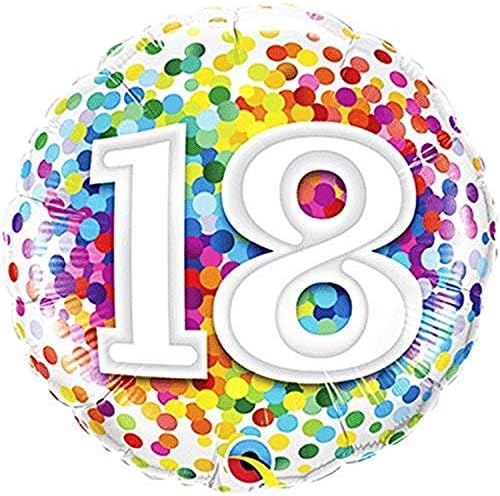 Qualatex 18 polegadas Idade 18 Rainbow Confetti Round Foil Balloon