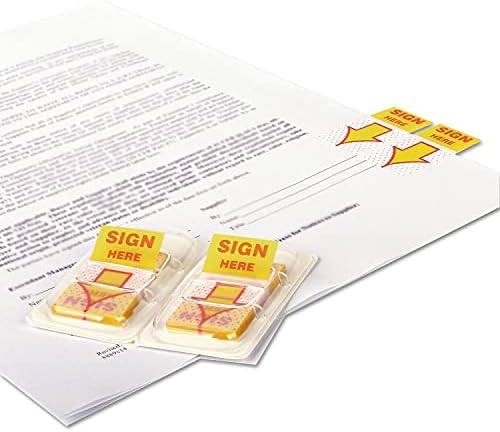 Sinalizadores de página de seta universal, assinar aqui , amarelo/vermelho, 50 bandeiras/dispensador, 2 dispensadores/pacote