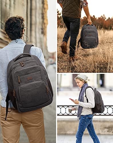 Mochila LoveVook Canvas para homens, mochila vintage de 15,6 polegadas para mochila casual e de grande capacidade, mochila laptop com porta USB para bookbag Casual Work College