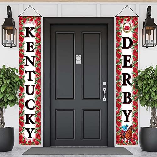 Kentucky Derby Porch Banner Run For the Roses Decorações PORTA DE FRIANÇA PEDRA DE PEDRA DE PEDRO DE CORREGO Decoração