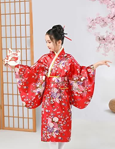 Vestido tradicional de vestido tradicional japonês de crfasibe para crianças meninas yukata kimono anime cosplay manto