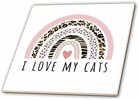 3drose eu amo meus gatos gatos mãe dona de estimação fofa estampa de leopardo arco -íris coração rosa - telhas
