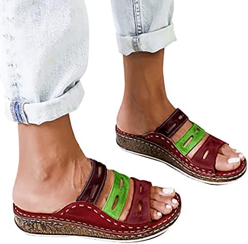 Mulheres chinelas de moda Moda Mistura de cor em cunhas Sandálias grossas de sola de verão Casual Casual ao ar livre