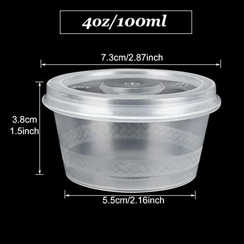 Wopplxy 200 conjuntos - copos de porção de plástico de 4 oz com tampas à prova de vazamentos, geleia de cilindros, recipientes de