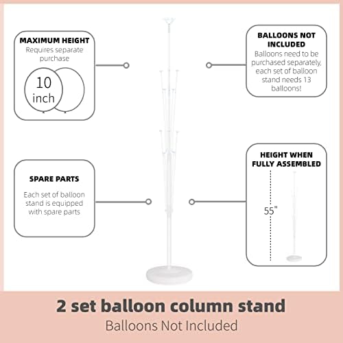 Kit de suporte para coluna de balão Conjunto de 2 - Torre de balão com suporte, base e poste, decoração de cenário para