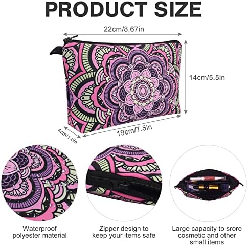 Sacos de maquiagem de 6 PCs sacolas de cosméticos impermeáveis ​​com zíper, bolsas de higiene pessoal de flor de mandala impressas