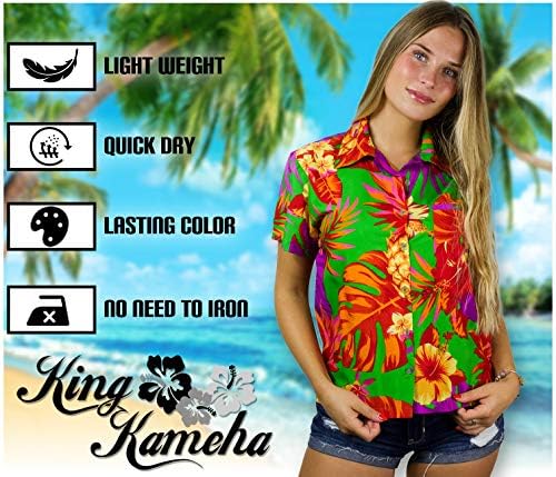 King Kameha Funky Casual Blusa Havaiana Camisa Mulheres Bolso da frente do bolso Down Down Loud Shortstleeve Party Party Férias