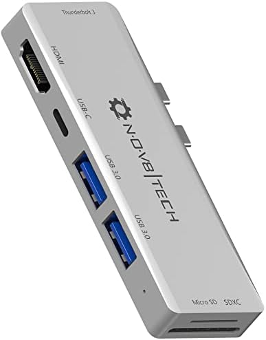 Nov8tech Mini USB C Adaptador do Dongle Hub para MacBook Air 13 polegadas M1 M2 2022-2018, PRO -2022 Adaptador USB MacBook de prata, 4K HDMI, 100W PD, leitores de 40 Gbps TB3 5K 60Hz, 2 USB 3.0 e SD/Micro-Card Card