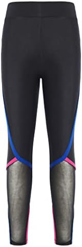 Hansber Kids Girls Athletic Dance Leggings Veja através de malha em emenda de ioga ginástica academia de calças justas ativas