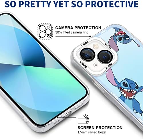 Caso de padrão de desenho animado Purble Compatível com o iPhone 13 Case para Stitch, capa de protetor de proteção à prova
