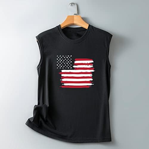 4 de julho Tampo de tanques para camiseta casual feminino Dia da independência da bandeira dos EUA Prind Print Crewneck