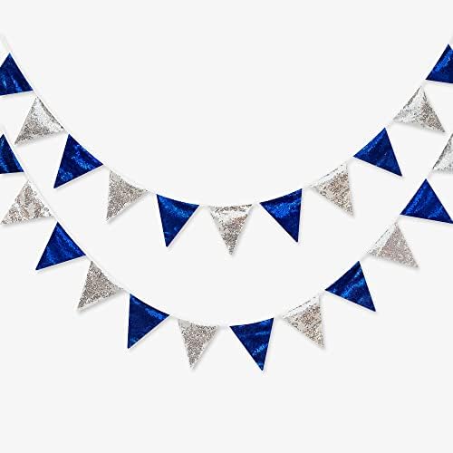 Royal Blue Silver Party Decoração de dupla face lantejous prata marinha azul triângulo de ginástica bandeira bandeira