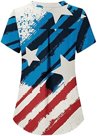 4 de julho Scrubs_tops for Women American Flag Print T camisetas vintage Manga curta Independência Dia Patriótico Top