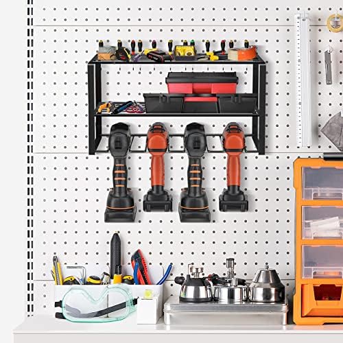 Tayuqee Power Tool Storage Organizer - Prateleira de ferramenta flutuante para serviço pesado, rack de armazenamento de ferramentas montado na parede segura 4 exercícios, rack de chave de fenda de porta de perfuração sem fio de metal para garagem, casa, workshop