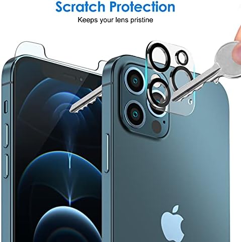 Protetor de tela JETECH para iPhone 12 Pro 6,1 polegadas com protetor de lente de câmera, filme de vidro temperado, 2 pacote cada