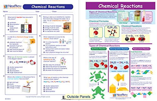 Reações químicas Guias de aprendizado visual, set/5-4 painéis, 11 x 17 guias laminados, visão gráfica colorida, atividades de gravação/limpeza