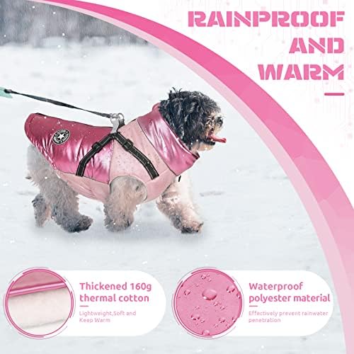 Baejmjk Dog Casaco de inverno refletivo com arnês Capaco de clima frio quente Para cães médios pequenos zíppe de gola alta colete