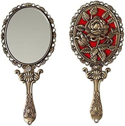 Sehamano Vintage Hand Mirror com rosa em relevo nos traseiros maquiagem de maquiagem de beleza espelho compacto de