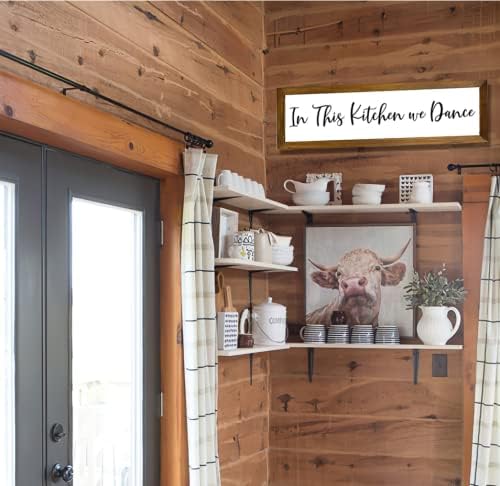 Por não marca nesta cozinha, dançamos a madeira, sinal de fazenda decorativa de cozinha engraçada, sala de jantar, decoração de parede de parede branca 6*20 polegadas
