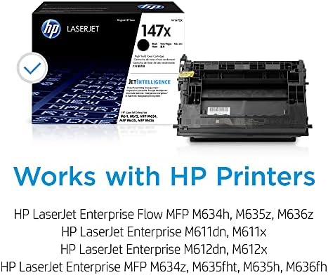 HP 147X Black High-Rending Toner Cartuctidge | Trabalha com a HP LaserJet Enterprise M611, M612 Series, HP LaserJet Enterprise MFP