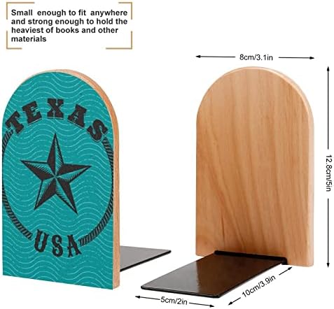 Oyihfvs Texas Star on Turquoise 2 PCs Livros de madeira Ends, titular de estante de livros não deslizam os suportes de madeira