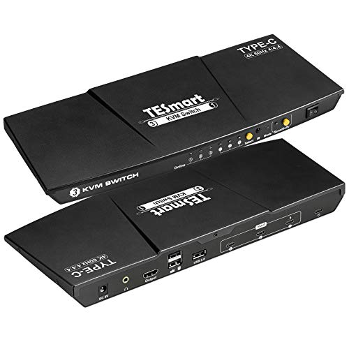 Tesmart USB-C KVM Switch 3 em 1 out, para 3 computadores e 1 monitores, 4k a 60 Hz, energia de fornecimento ao laptop