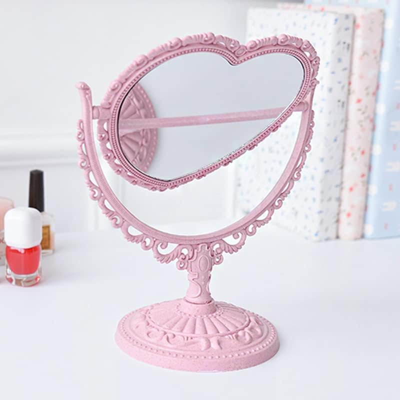Espelho de coração fofo espelho de dupla face rotativo espelho, decoração de quarto espelho de princesa espelho de maquiagem para mesa, banheiro quarto espelho-rinco