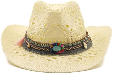 Palha de chapéu de cowboy ocidental fez praia sentida chap de festa para homem mulher enrolando chapas de sol com
