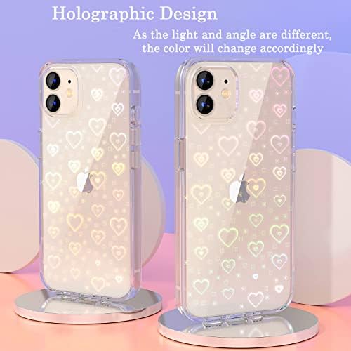 TKSAFY CASO PARA IPHONE 12, iPhone 12 Pro Case, Clear Glitter Glitter Cute Laser Holográfico Love Heart Padrão para