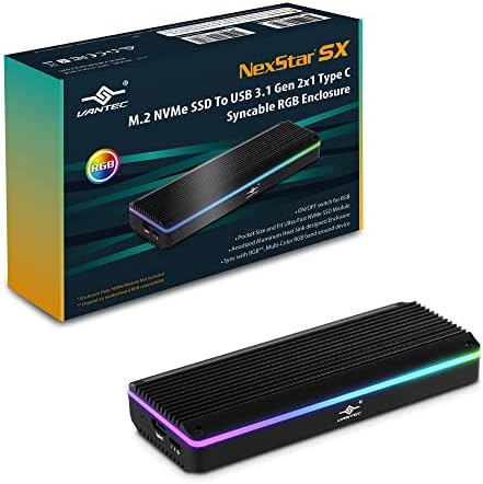 Vantec M.2 NVME SSD para USB 3.1 Gen 2x1 Tipo C RGB sincível Gabinete, pequeno e portátil