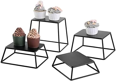 MyGift Modern Modern Matte Black Metal Cupcake Stands, aperitivo e risers de sobremesas para exibição, conjunto de 4