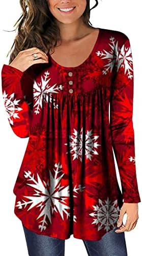 Camisas de Natal para mulheres T-shirt gráfico de árvore de Natal Plus Size Size Loue Fit Sleeve Tunic Tops para usar com leggings