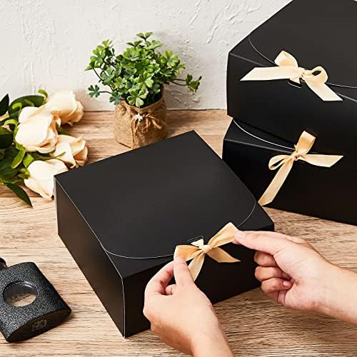 36 PCS Caixas de presente com tampas, 8 x 8 x 4 polegadas papel kraft caixa preta caixa de dama de honra Caixa de dama de honra