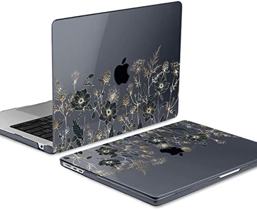 Meegoodo para MacBook Air 13,6 polegadas Caso 2022 Novo A2681 com chip M2, caso claro para MacBook Air M2 com retina, casos de concha dura com laptop com capa de teclado e webcam, flores douradas e ervas
