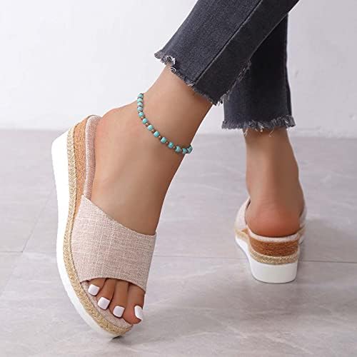 Woman Wedge Slides Aberta do dedo do pé de alpargata dos chinelos de chinelos suaves Sandals Flip Flip Sandals Flatões de linho de verão
