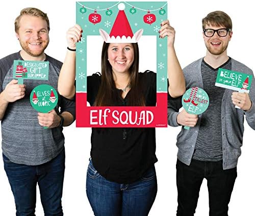 Big Dot of Happiness Elf Squad - Crianças Elf Christmas e Festa de Aniversário Photo Booth Picture Frame e adereços - Impresso em material