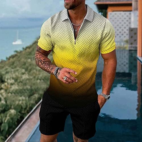 Mens Summer Tracksuits Define roupas de pólo de 2 peças de 2 peças para homens colorido Block Quarter Zip Fashion Golf Shirts Suits