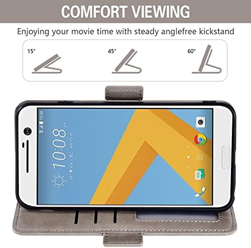 ASUWISH compatível com estojo de carteira HTC 10 e suporte de cartão de crédito de tela de protetor de vidro temperado